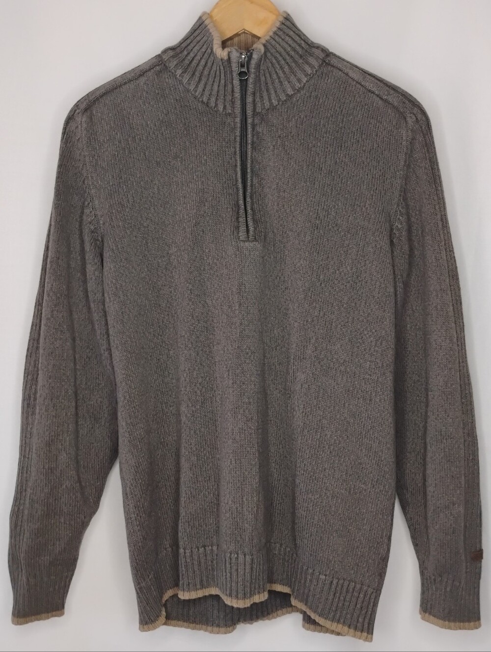 Men's Medium Columbia Light Brown 1/4 Zip Ribbed Heavy Knit Sweater Mock Neck M